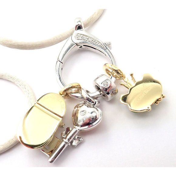 Authentic! Aaron Basha 18k White Gold Diamond Enhancer 3 Charms Spacer Necklace - Picture 4 of 10